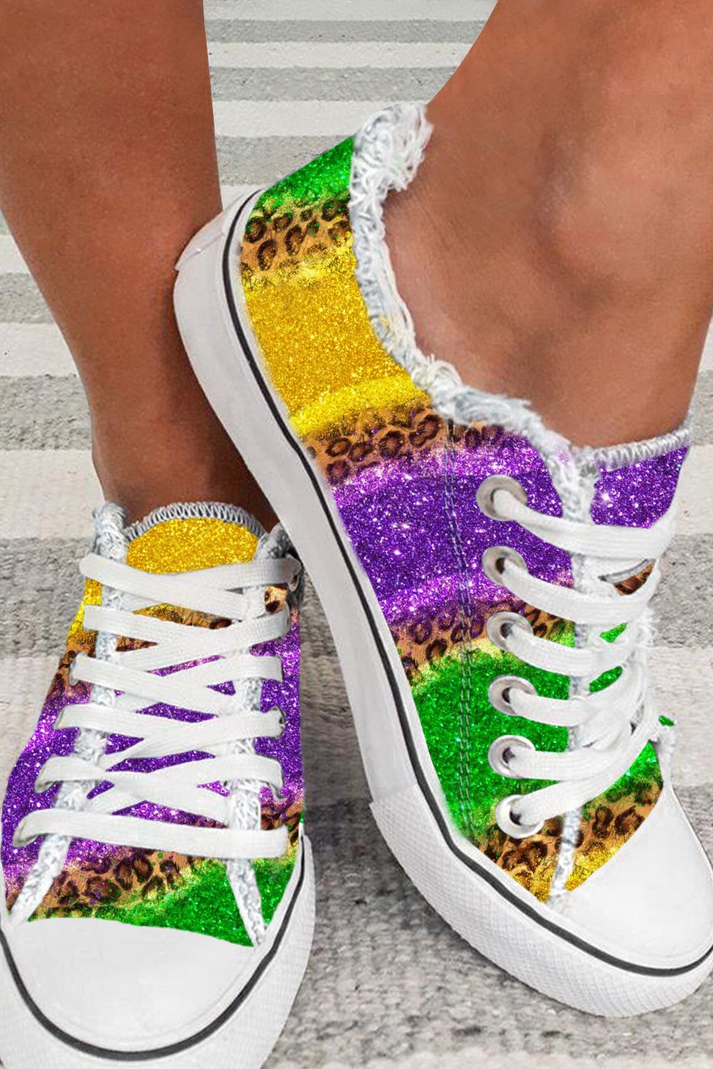 Multicolor Leopard Color Block Lace-up Canvas Shoes - Little Miss Vanilla