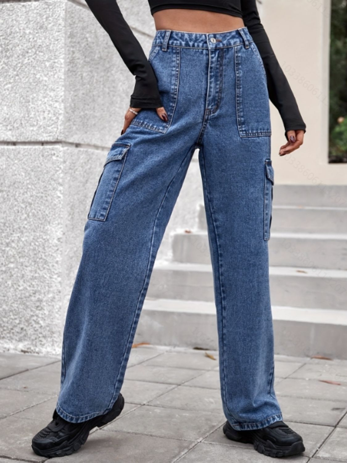 High Rise Straight Jeans with Cargo Pockets - Little Miss Vanilla