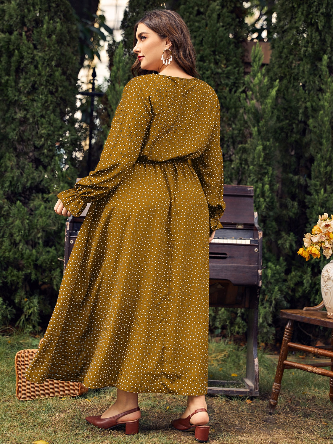 Honey Plus Size Ruffled Polka Dot Long Sleeve Midi Dress - Little Miss Vanilla