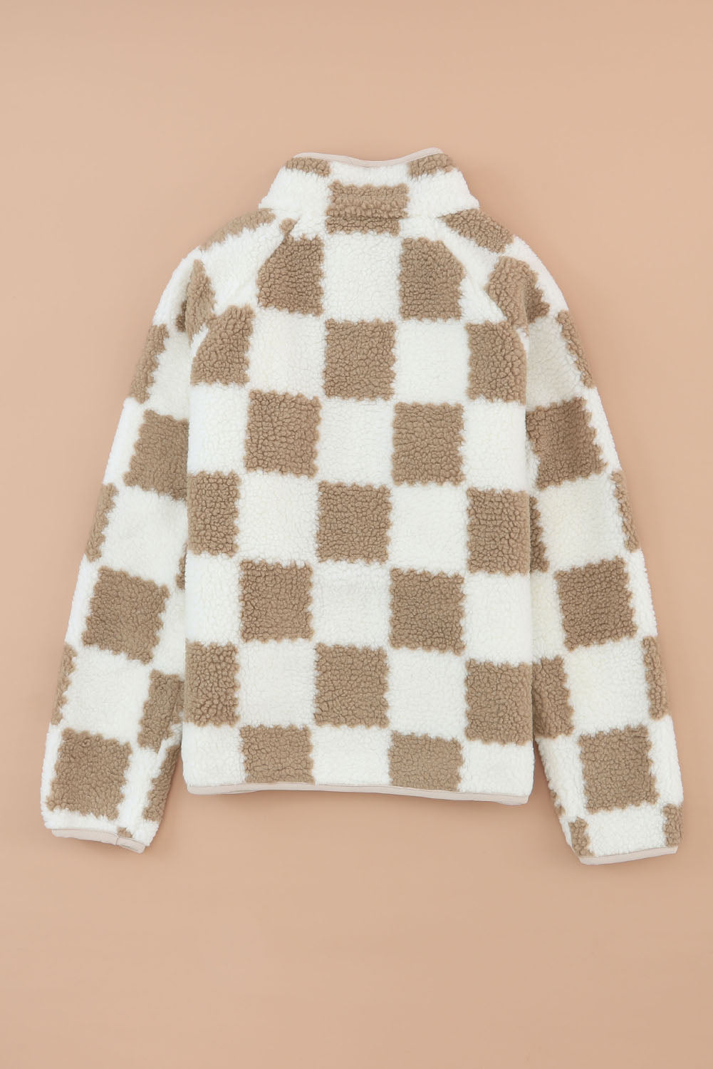 Brown Checked Snap Button Sherpa Jacket - Little Miss Vanilla