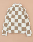 Brown Checked Snap Button Sherpa Jacket - Little Miss Vanilla