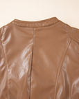 Chestnut Solid Faux Leather Zipper Slim Fit Bomber Jacket