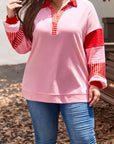 Plus Size Color Block Johnny Collar Long Sleeve Sweatshirt - Little Miss Vanilla