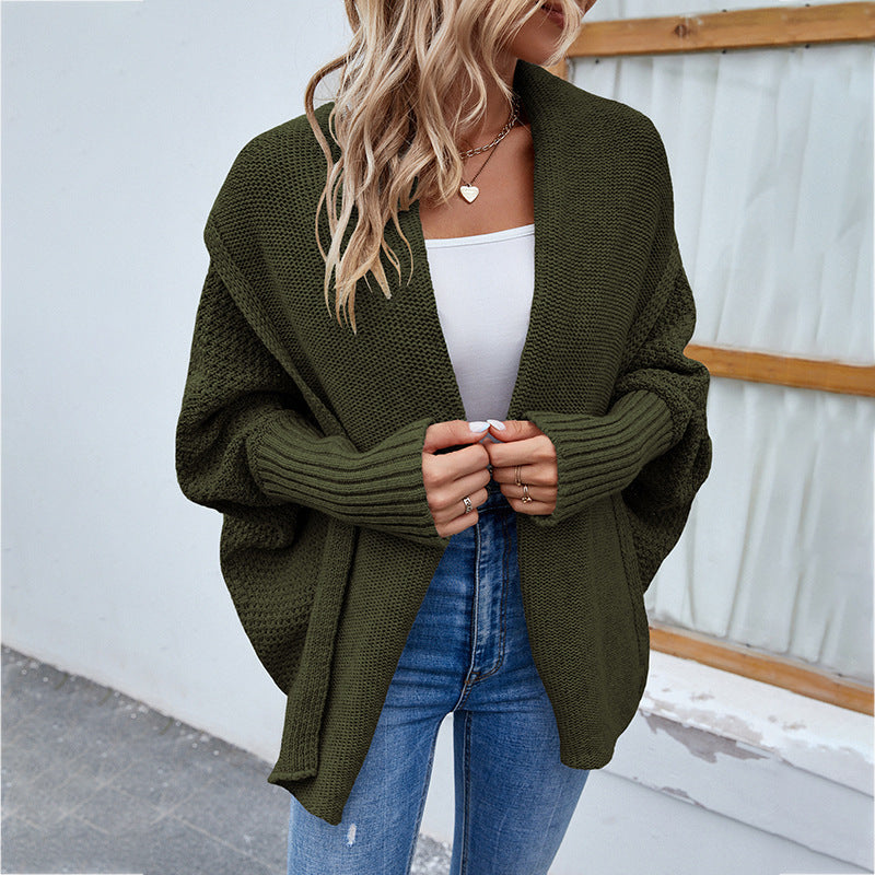 New Loose Knitted Sweater Solid Color Bat Sleeve Large Lapel Cardigan Autumn And Winter Fashion Jacket For Women Clothing - Little Miss Vanilla