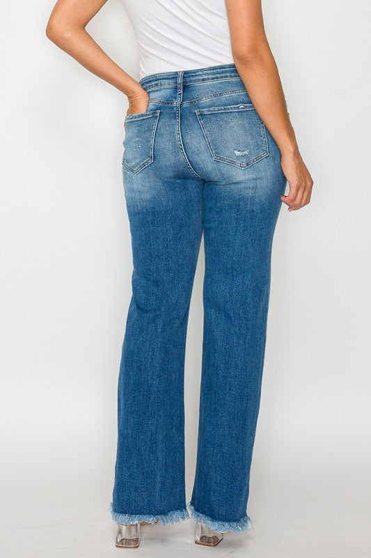 bytos Full Size Raw Hem Distressed Mid Rise Straight Jeans - Little Miss Vanilla