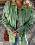 Mist Green Patched Pocket Button Up Corduroy Shacket - Little Miss Vanilla