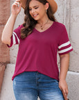 Plus Size Striped V-Neck Tee Shirt - Little Miss Vanilla