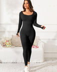 Scoop Neck Long Sleeve Active Jumpsuit - Little Miss Vanilla