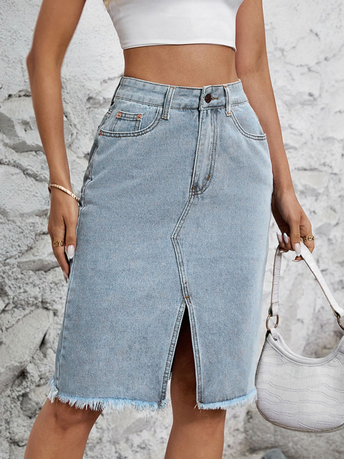 Raw Hem Slit Denim Skirt - Little Miss Vanilla