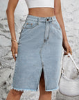 Raw Hem Slit Denim Skirt - Little Miss Vanilla