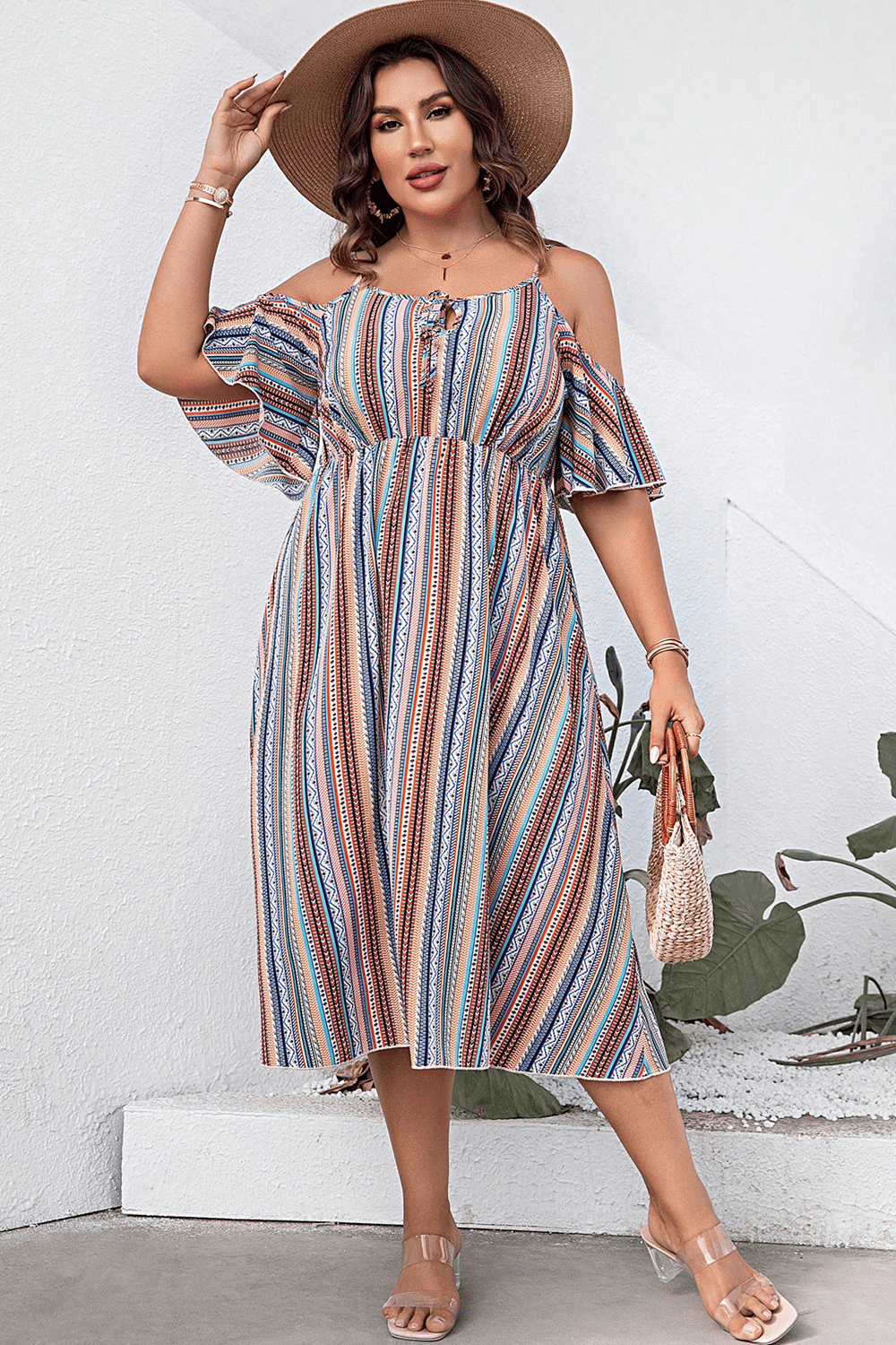 Plus Size Striped Cold-Shoulder Dress - Little Miss Vanilla