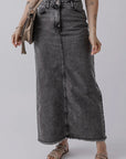 Raw Hem Midi Denim Skirt with Pockets - Little Miss Vanilla