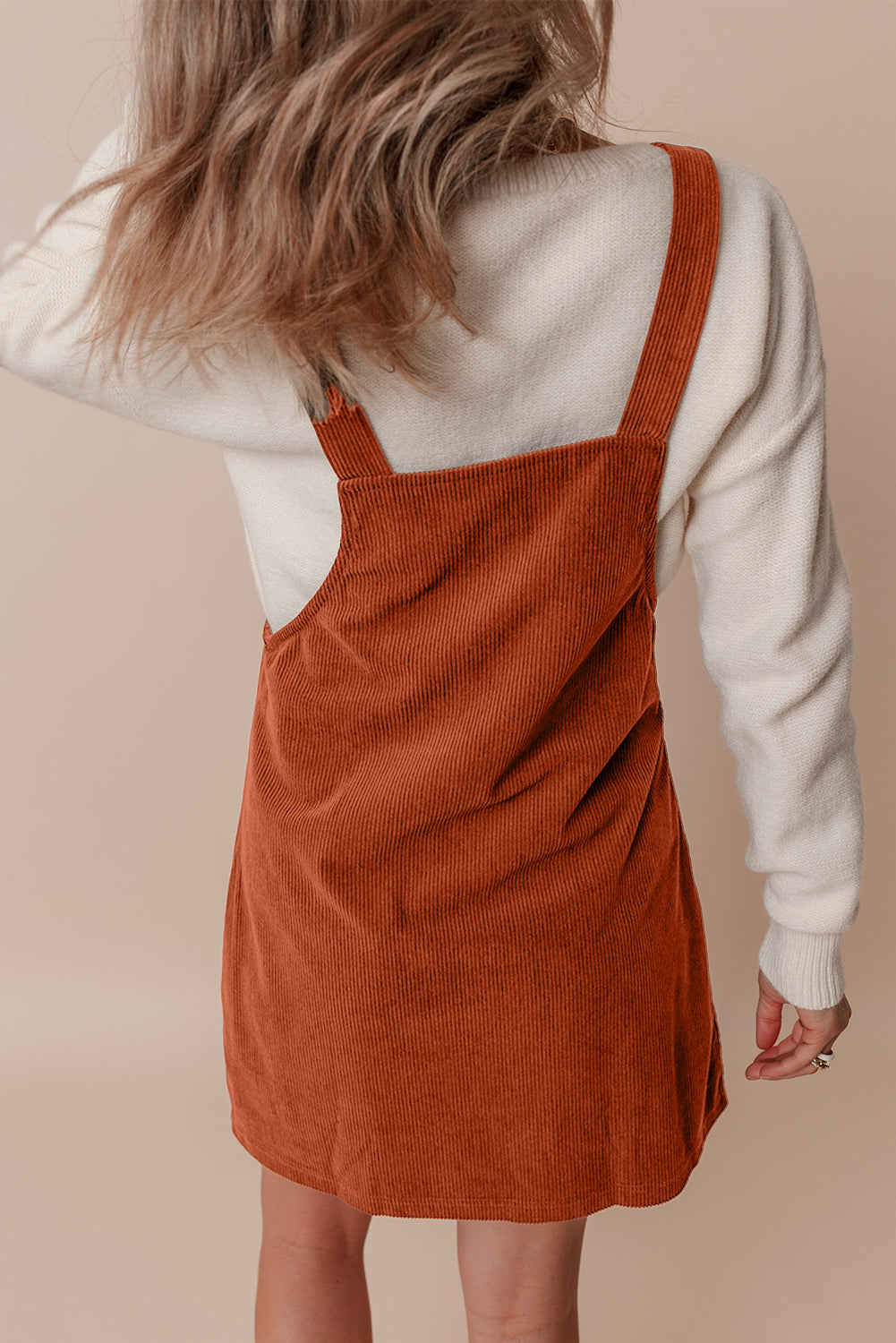 Cinnamon Solid Front Pockets Sleeveless Corduroy Overall Dress - Little Miss Vanilla