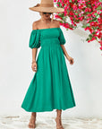 Off-Shoulder Balloon Sleeve Midi Dress - Little Miss Vanilla