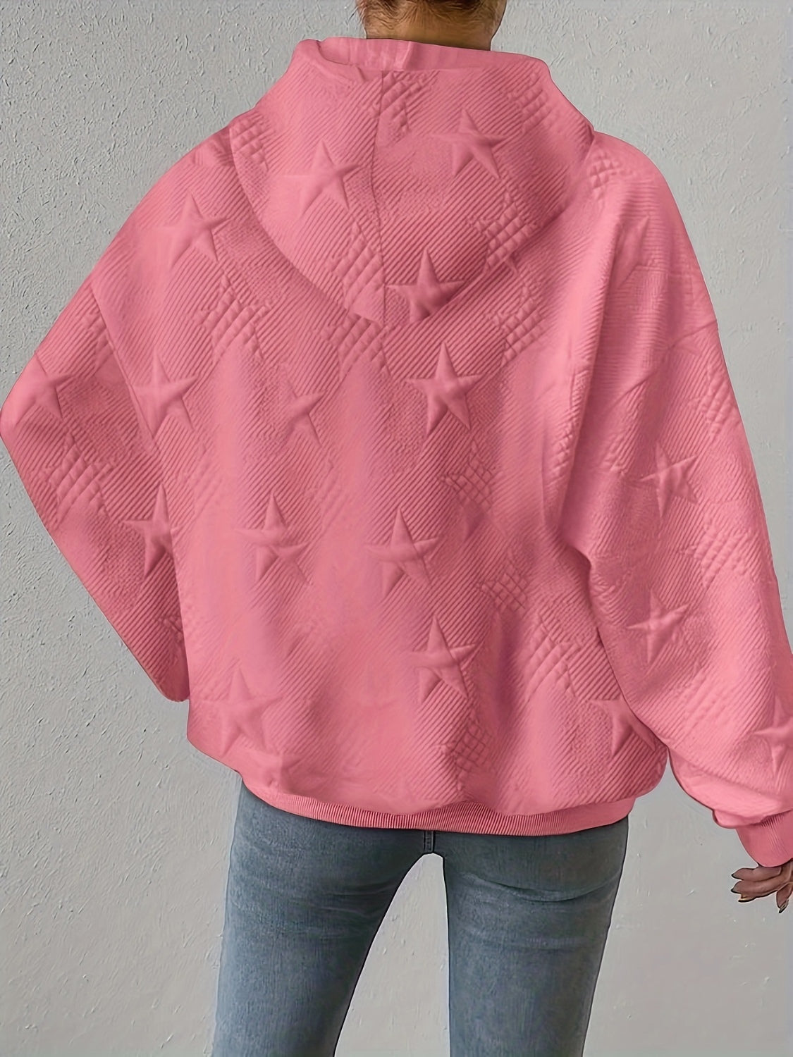 Plus Size Star Texture Long Sleeve Drawstring Hoodie - Little Miss Vanilla