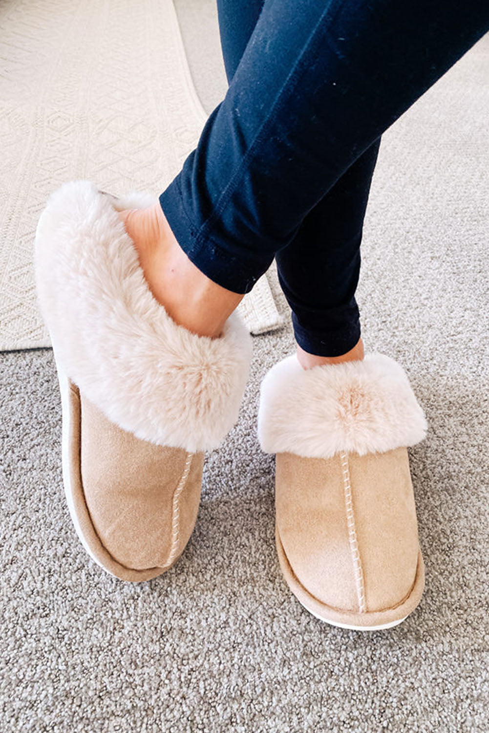 Khaki Cut and Sew Faux Suede Plush Lined Slippers - Little Miss Vanilla