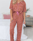 Brown Leopard Print Short Sleeve Shirt and Pants Pajamas Set - Little Miss Vanilla