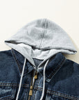 Fake Two-Piece Hooded Zip-Up Denim Jacket - Little Miss Vanilla