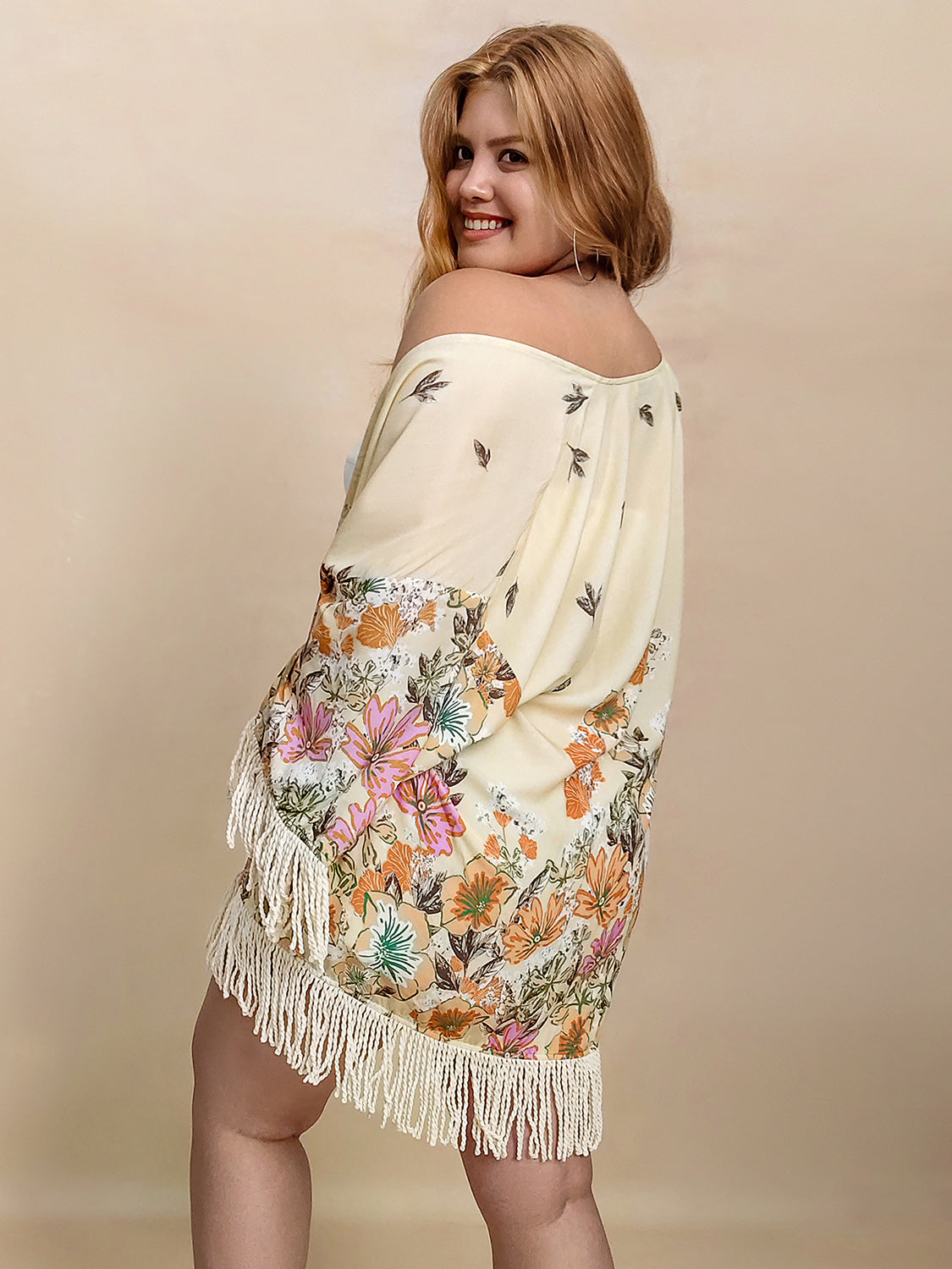 Plus Size Fringe Printed Open Front Cardigan - Little Miss Vanilla