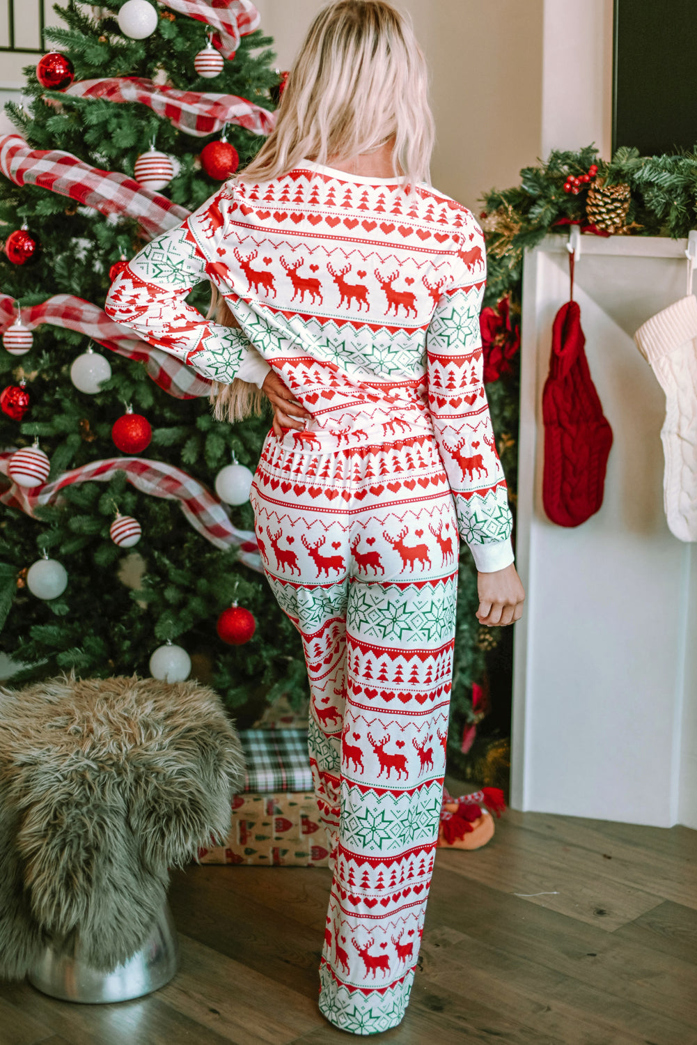 White Christmas Print Pullover and Pants Lounge Set - Little Miss Vanilla