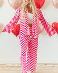 Pink Checkered Buttoned Shirt and High Waist Pants Pajama Set - Little Miss Vanilla