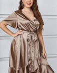 Plus Size Belted Ruffled Surplice Dress - Little Miss Vanilla