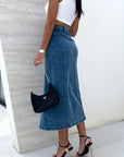 Slit Button Up Midi Denim Skirt - Little Miss Vanilla