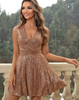 Sequin Surplice Neck Sleeveless Dress - Little Miss Vanilla