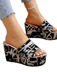 Round Toe Wedge Printed Slippers