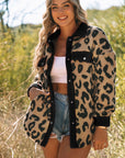 Black Contrast Trimmed Leopard Teddy Shacket - Little Miss Vanilla