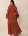 Plus Size Ruffled Notched Long Sleeve Midi Dress - Little Miss Vanilla