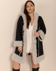 Plus Size Fuzzy Trim Open Front Long Sleeve Hooded Coat - Little Miss Vanilla