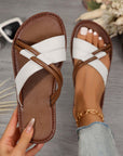 White Criss Cross PU Leather Flat Slippers