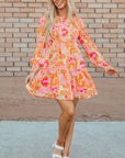 Orange Abstract Print Smocked Lantern Sleeve Ruffle Mini Dress - Little Miss Vanilla