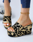 Round Toe Wedge Printed Slippers