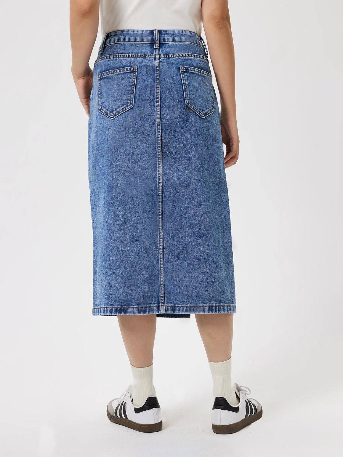 Slit Midi Denim Skirt with Pockets - Little Miss Vanilla