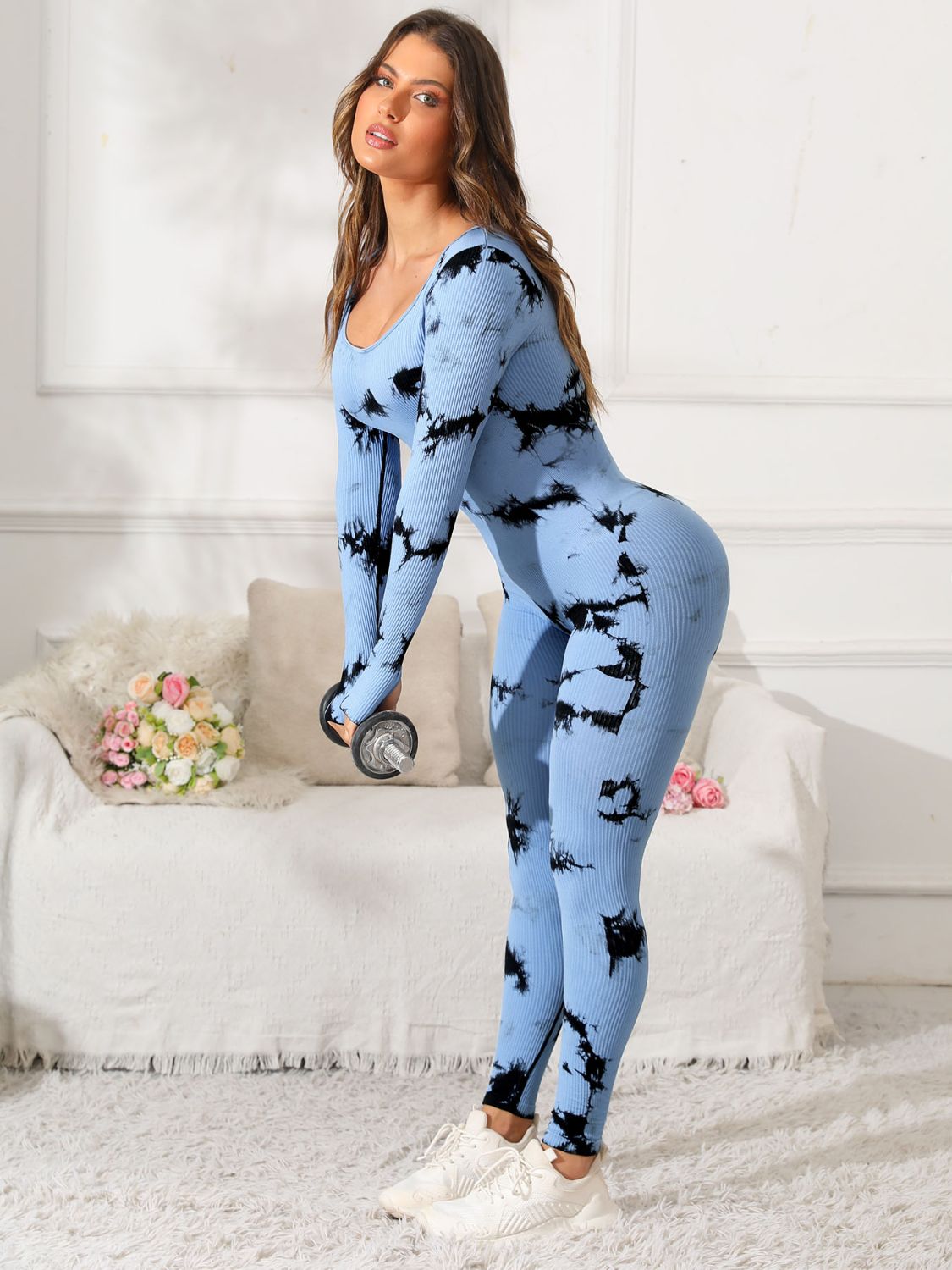 Scoop Neck Long Sleeve Active Jumpsuit - Little Miss Vanilla