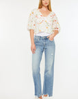 Kancan Mid Rise Frayed Hem Straight Jeans - Little Miss Vanilla