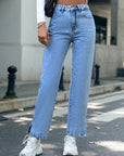 Side Slit High Waist Straight Jeans - Little Miss Vanilla