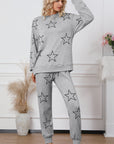 Gray Stars Print Long Sleeve Drawstring High Waist Lounge Set - Little Miss Vanilla