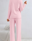 Light Pink Ribbed Knit V Neck Slouchy Two-piece Outfit - Little Miss Vanilla