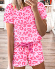 Pink Leopard Print Tee and Satin Tie Shorts Lounge Set - Little Miss Vanilla