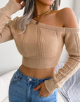 Bare Shoulders Knitted Sweater Women Long Sleeve Short Pullover Clothes - Little Miss Vanilla