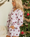 White Christmas Deer Printed Shirt and Shorts Lounge Set - Little Miss Vanilla