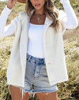 Beige Sherpa Stand Collar Jacket Vest - Little Miss Vanilla