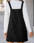 Black Solid Front Pockets Sleeveless Corduroy Overall Dress - Little Miss Vanilla