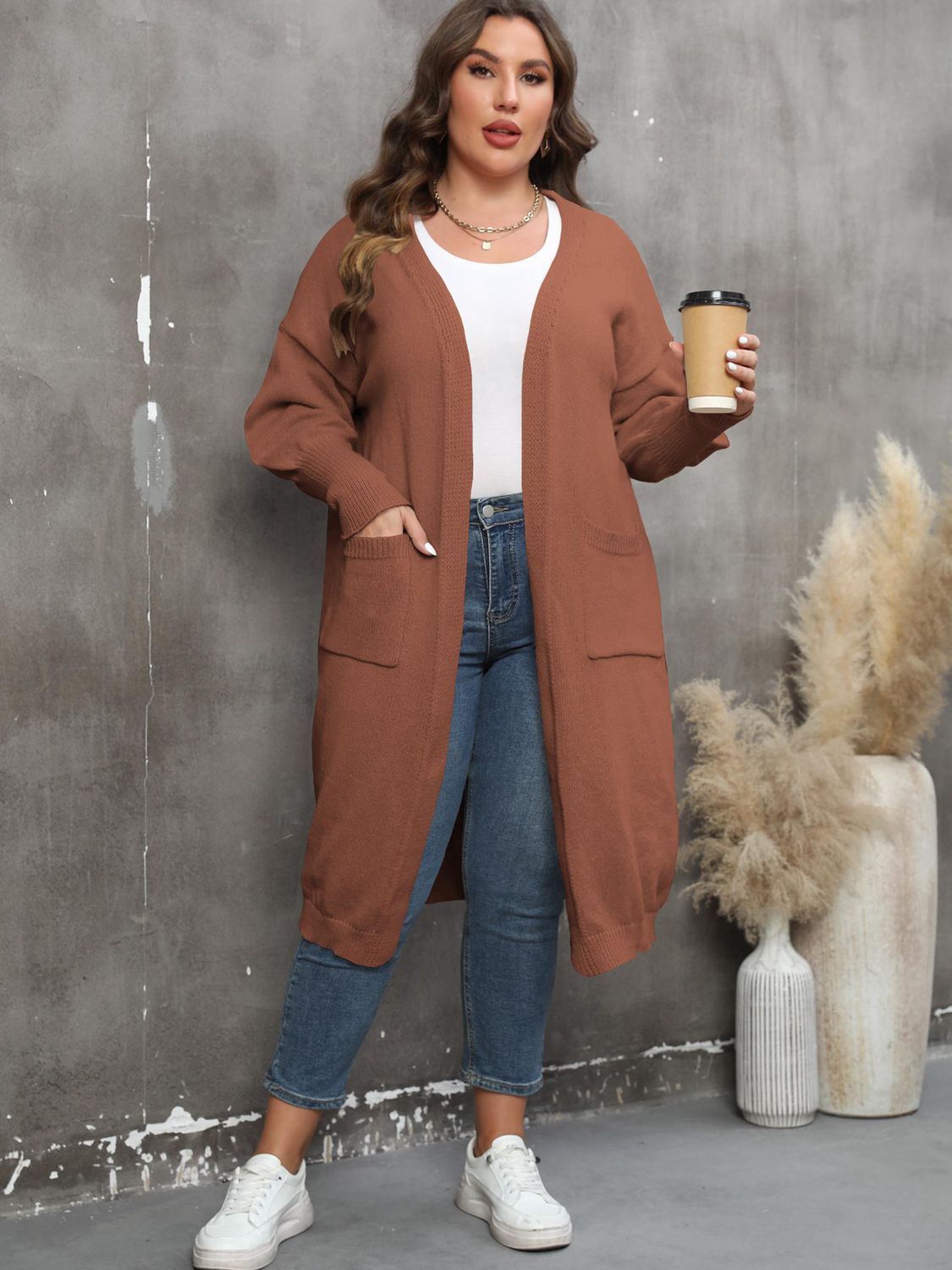 Plus Size Long Sleeve Pocketed Cardigan - Little Miss Vanilla