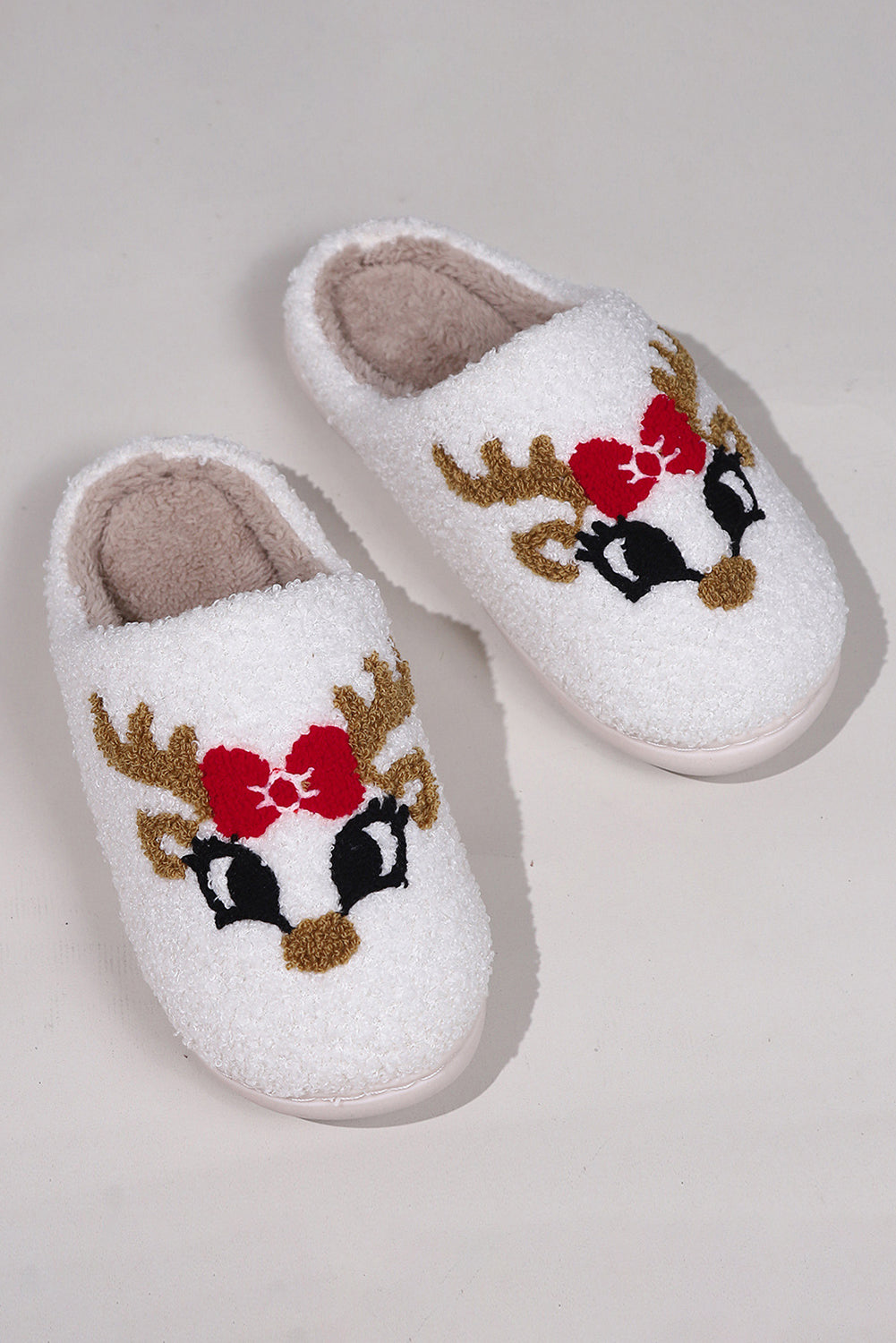 White Christmas Cartoon Pattern Plush Slippers - Little Miss Vanilla