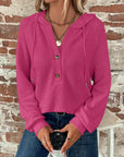 Waffle Knit Long Sleeve Drawstring Hooded Top - Little Miss Vanilla