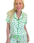 Green Clover Printed Short Sleeve and Ruffled Shorts Pajama Set - Little Miss Vanilla